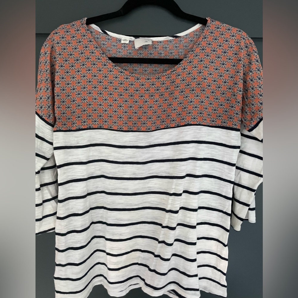 Anthropologie Scoop Neck Striped Top | Women’s Small | Navy + Orange